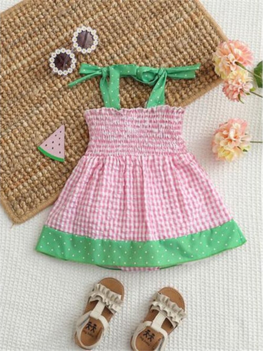 Children's Watermelon Gingham Smocked Dress - Picture 8 of 8